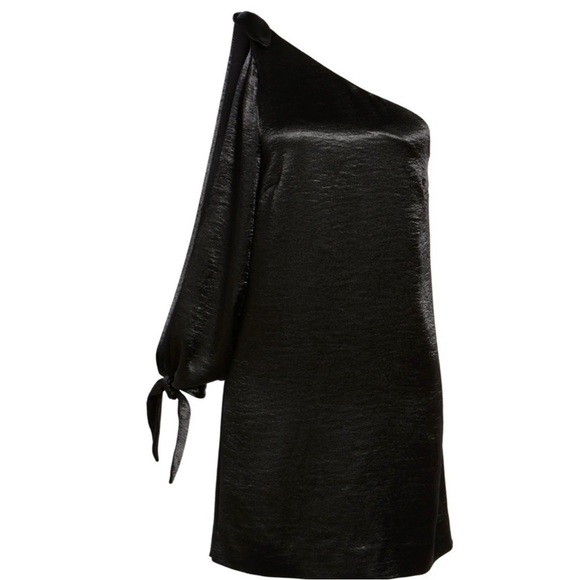 REBECCA MINKOFF REVOLVE BLACK SATIN ONE-SHOULDER MINI DRESS - Picture 8 of 9